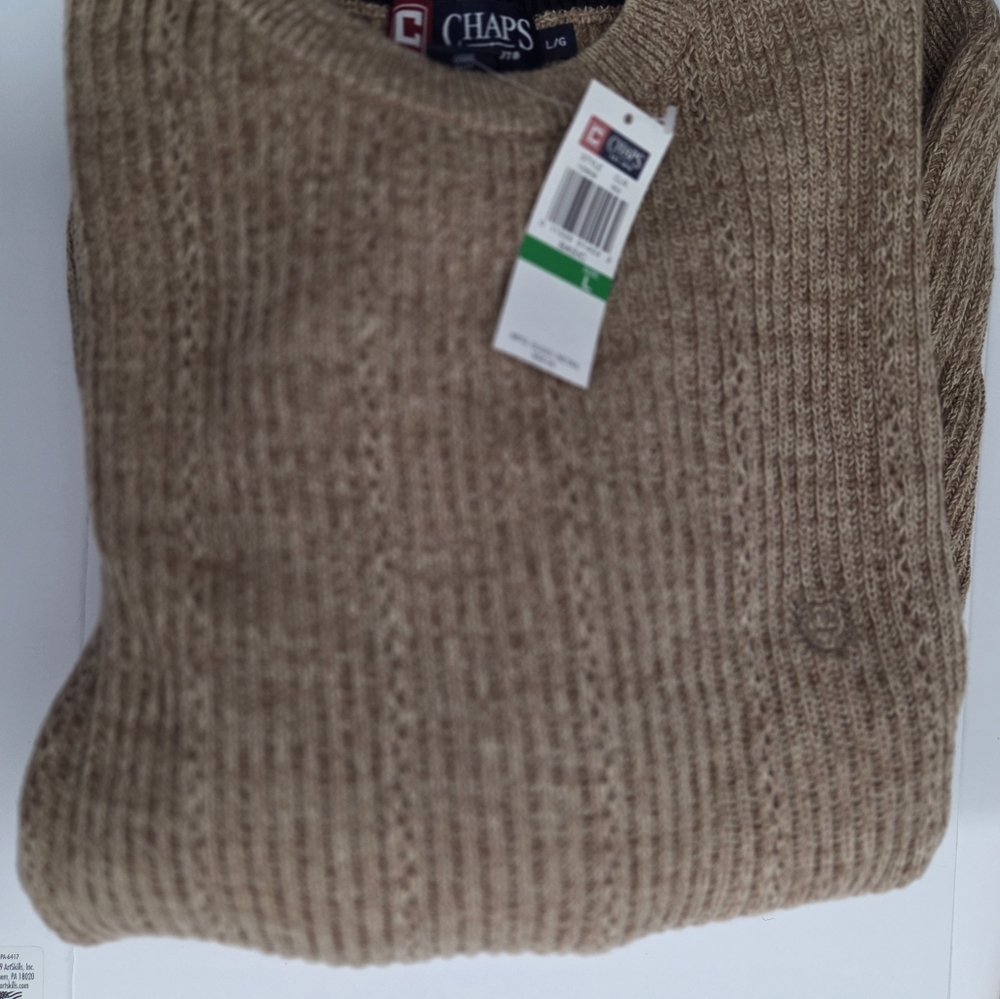 Chaps Pullover Sweater Mens L Beige Ribbed 100% Cotton NWT - Picture 9 of 9